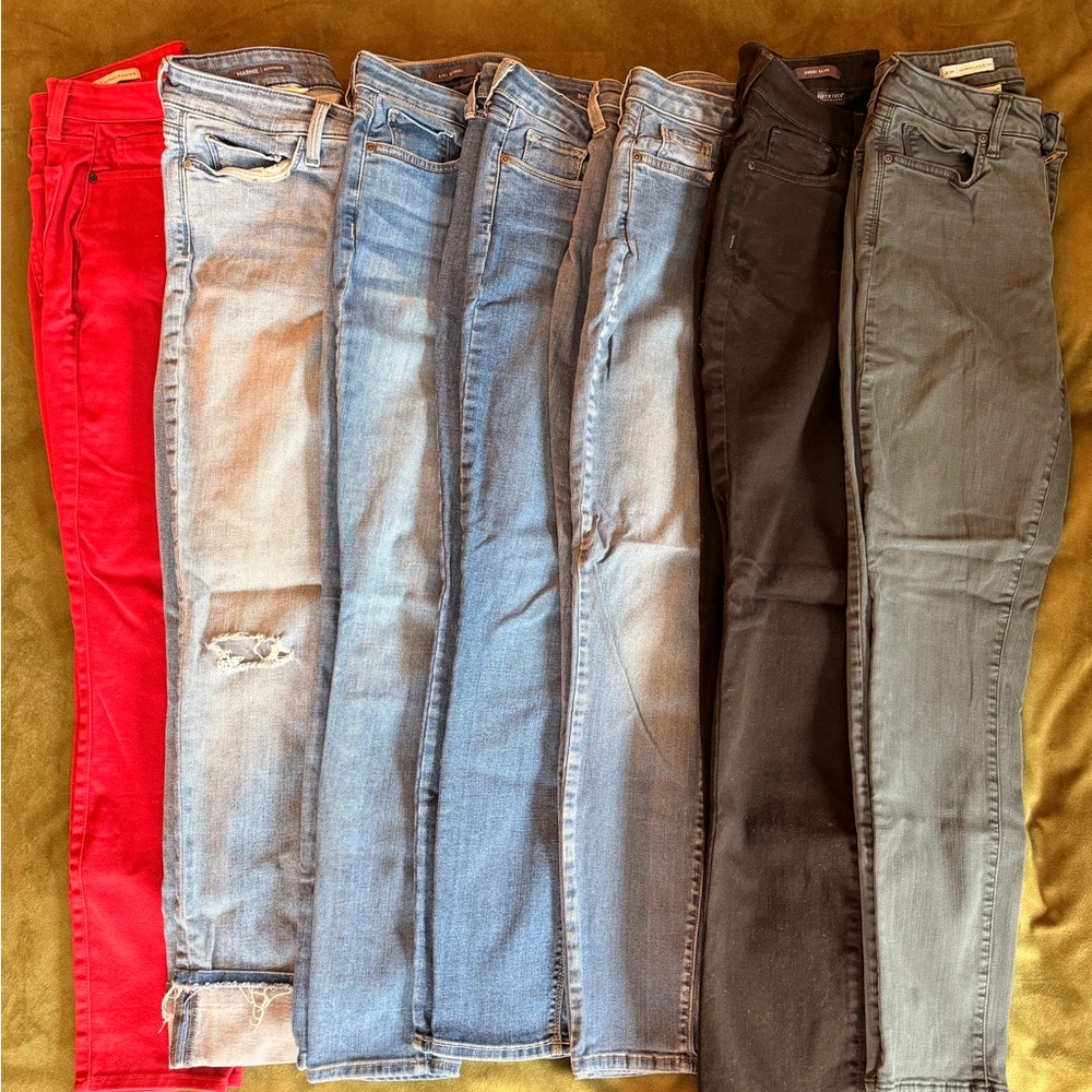 NYDJ Women's Skinny Jeans Bundle of 7 - Red, Various Blues, Black, Olive